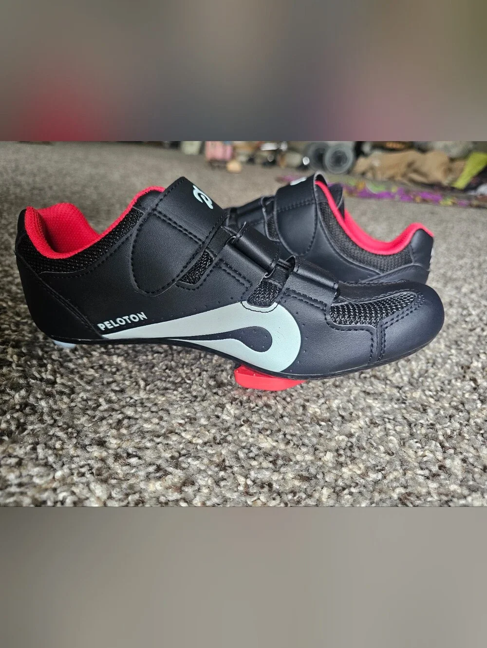 Peloton Womens Black and Pink Velcro Cycling Sneakers